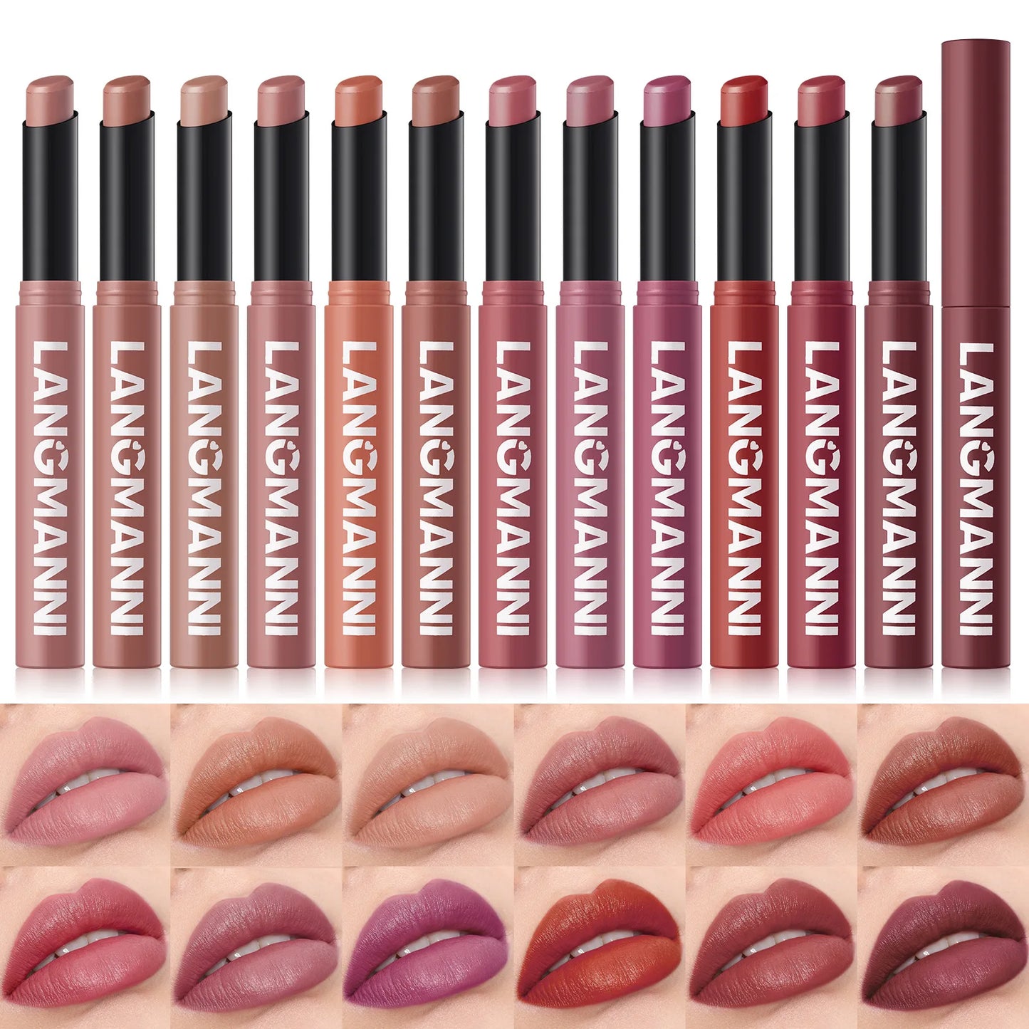 LANGMANNI 12 Color Matte Lipstick Soft Silky Texture Quick Dry Waterproof Long Lasting Non Fading Fashion Hot Sales Lipstick 2g