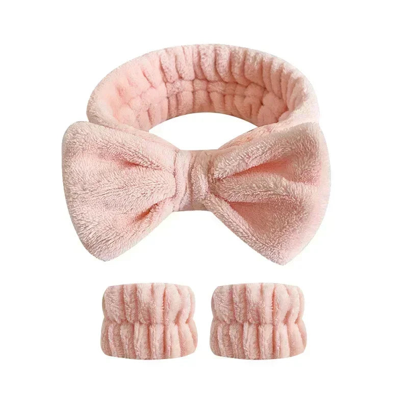 2/3Pcs Bow Headband Wristband Set Towel Elastic Soft Washing Face Shower Make Up Yoga Sports Skincare Headband For Women Girls