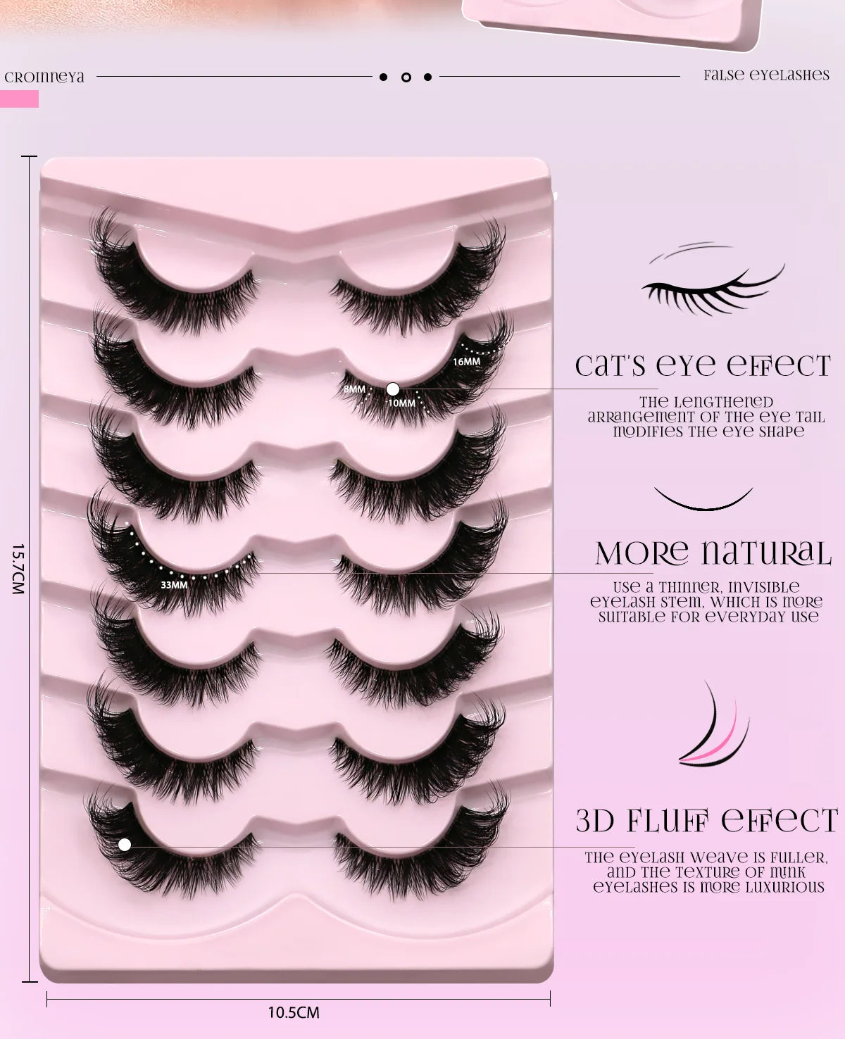 GROINNEYA Cat Eye Lashes Natural long Clear Band Lashes Winged End Eye Elongated Eyelashes Faux Mink Eyelashes Makeup