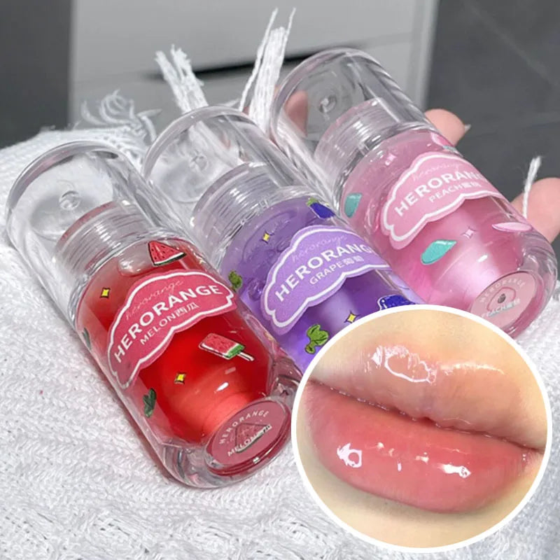 Peach Lip Oil Fresh Fruit Transparent Glass Lip Balm Long-Lasting Moisturizing Liquid Lipstick Lip Gloss Korean Cosmetics Makeup