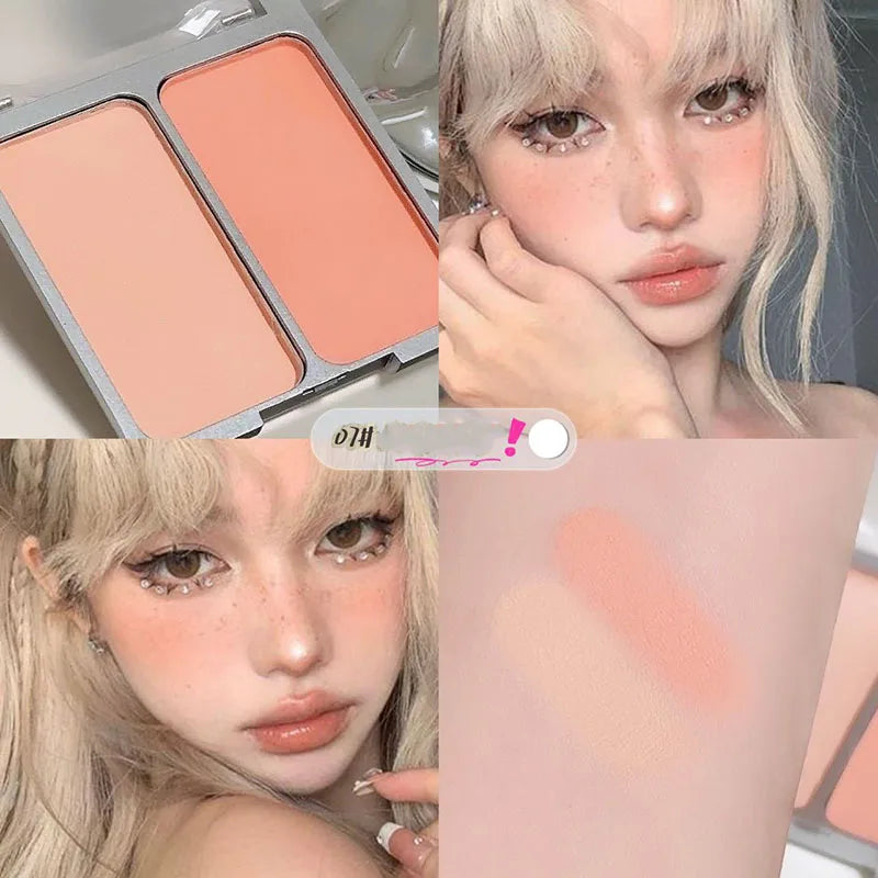 Two-tone Blush Powder Palette Natural Matte Brighten Skin Blusher Milk Peach Pink Purple Apricot Rubor Rouge Korean Dupes Makeup