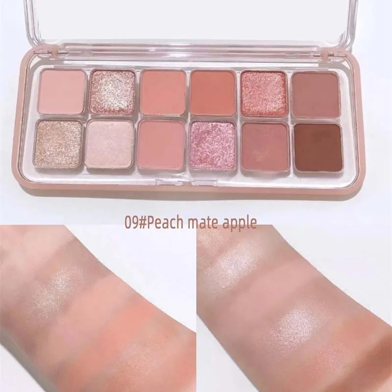 Pink Clear Glitter Eyeshadow Palette Matte Shimmer Orange Brown Shiny 12 Colors Eye Shadow Girl Makeup Palette Lasting Cosmetic