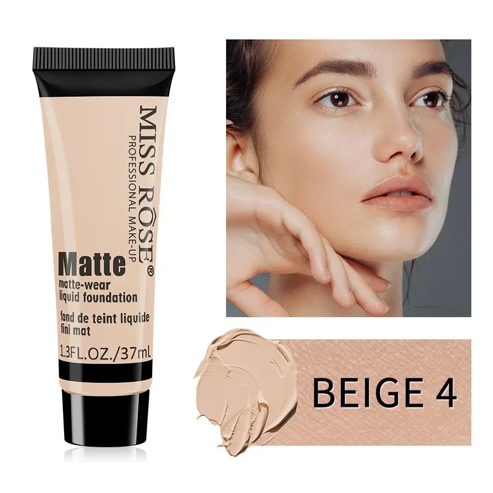 Miss Rose Long-Lasting Natural Nude Matte Foundation Makeup Face Mineral Pigment Liquid Foundation Concealer Full Coverage