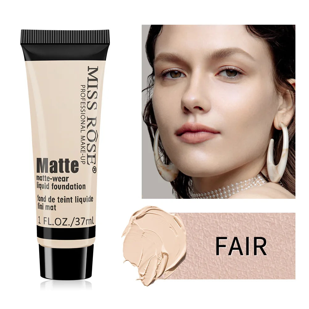 Miss Rose Long-Lasting Natural Nude Matte Foundation Makeup Face Mineral Pigment Liquid Foundation Concealer Full Coverage