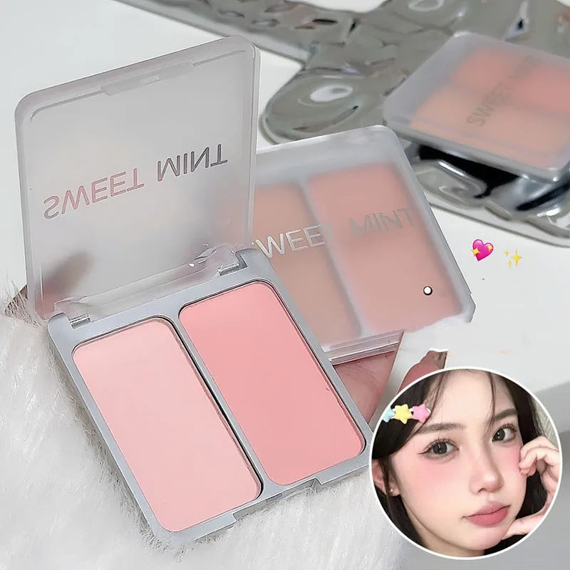 Two-tone Blush Powder Palette Natural Matte Brighten Skin Blusher Milk Peach Pink Purple Apricot Rubor Rouge Korean Dupes Makeup