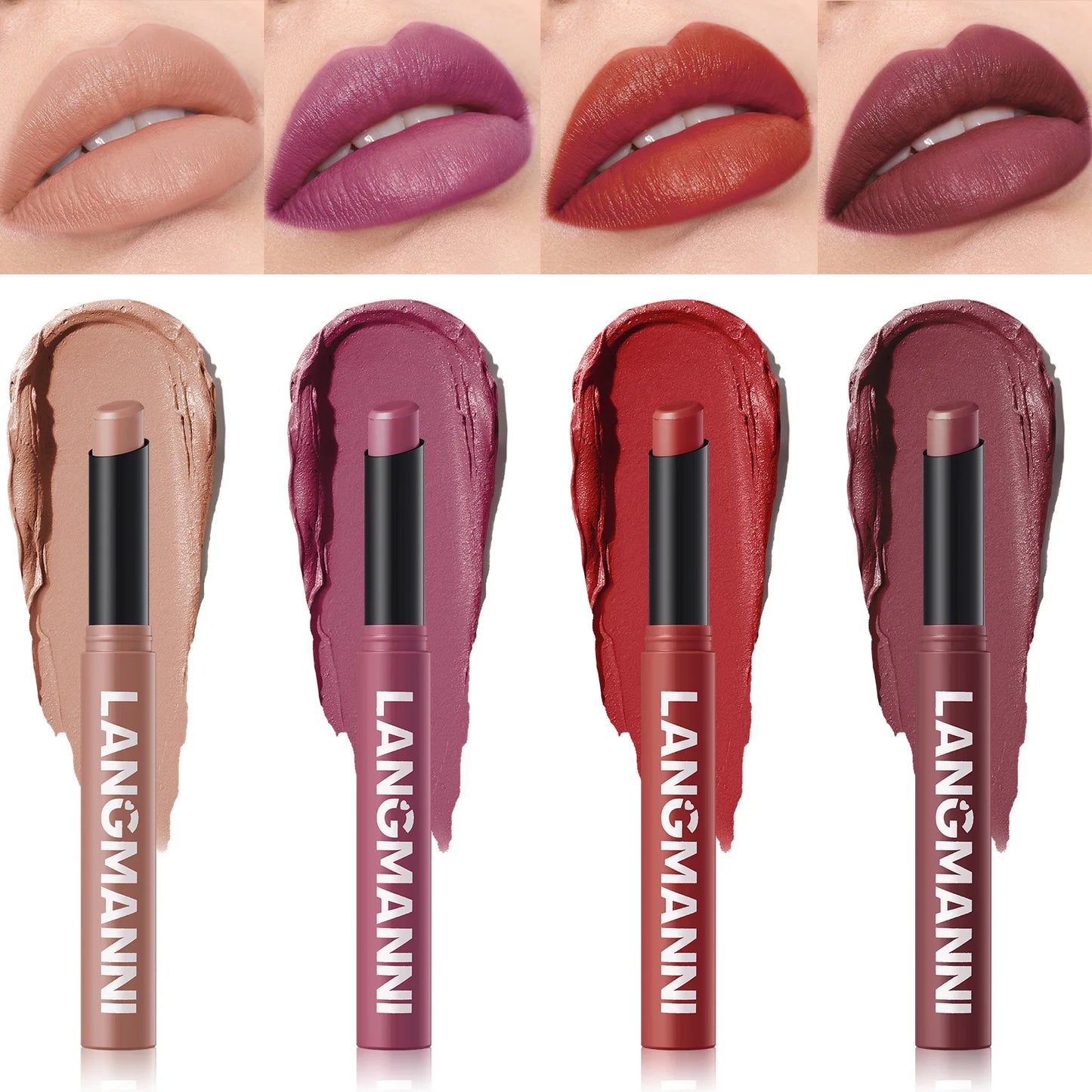 LANGMANNI 12 Color Matte Lipstick Soft Silky Texture Quick Dry Waterproof Long Lasting Non Fading Fashion Hot Sales Lipstick 2g