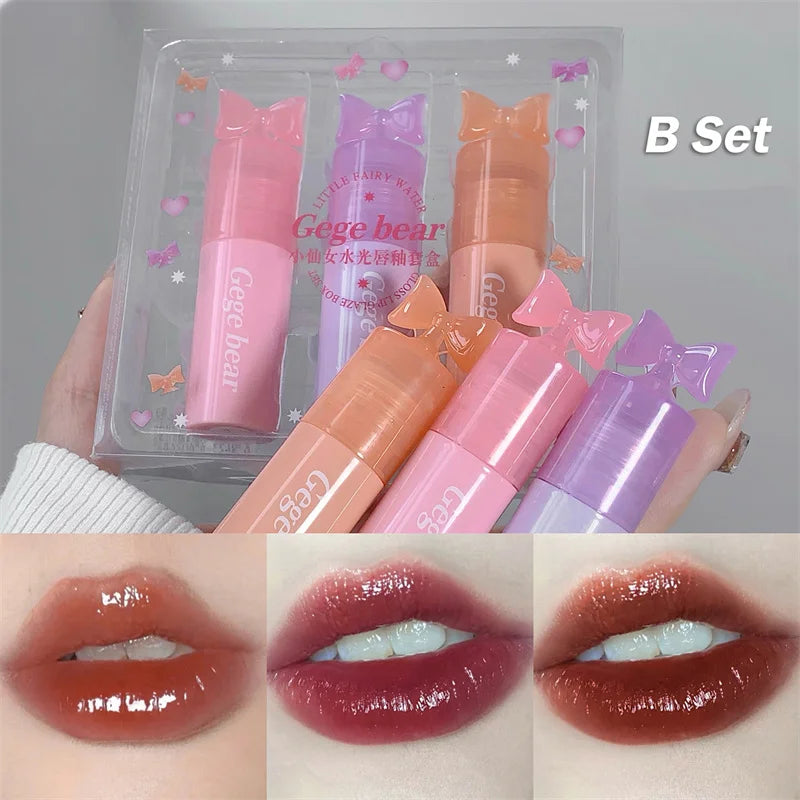 Waterproof Mirror Bow Tie Lip Gloss 6 Colors Sparkling Glitter Liquid Lipstick Shimmer Pearl Lip Gloss Jelly Lip Korean Make Up