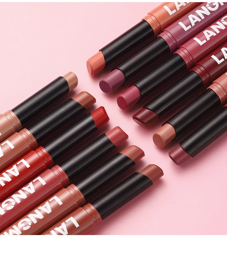 LANGMANNI 12 Color Matte Lipstick Soft Silky Texture Quick Dry Waterproof Long Lasting Non Fading Fashion Hot Sales Lipstick 2g