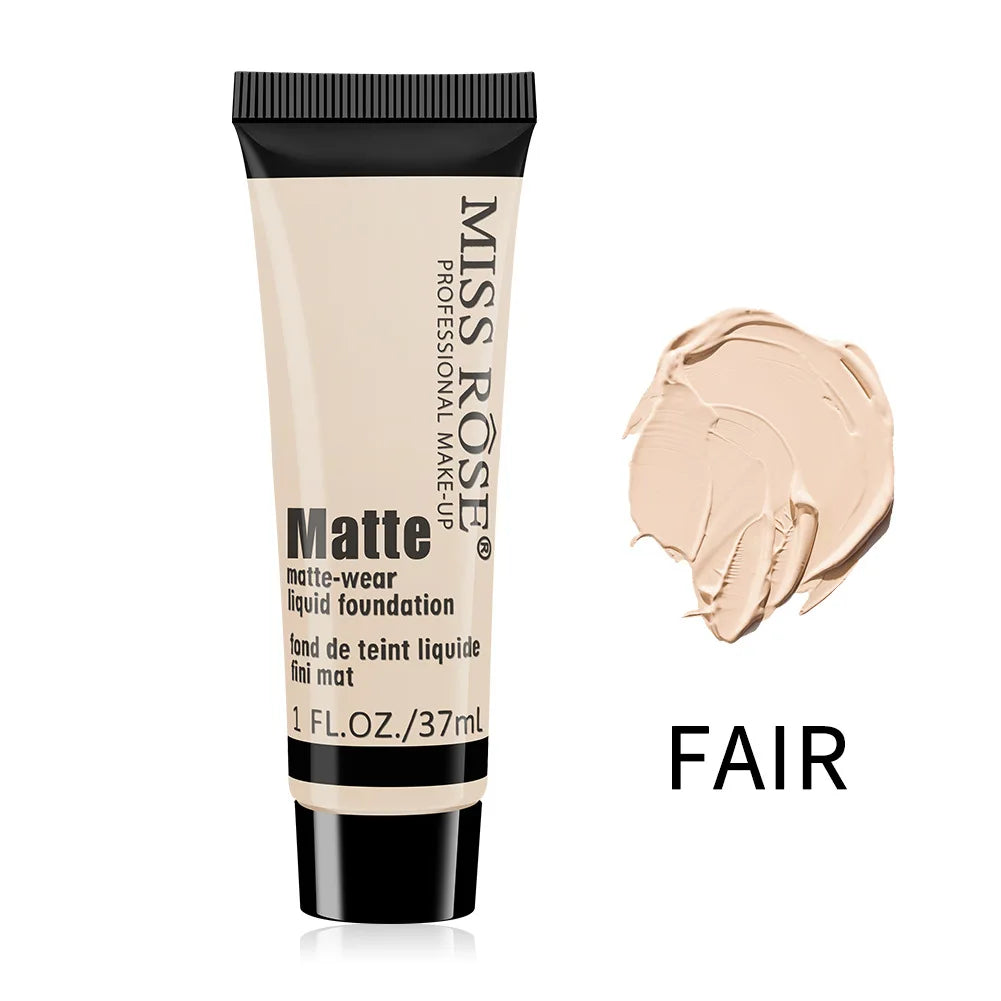 Miss Rose Long-Lasting Natural Nude Matte Foundation Makeup Face Mineral Pigment Liquid Foundation Concealer Full Coverage