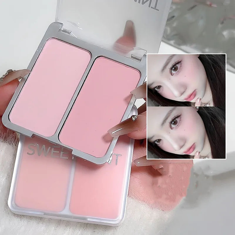 Two-tone Blush Powder Palette Natural Matte Brighten Skin Blusher Milk Peach Pink Purple Apricot Rubor Rouge Korean Dupes Makeup