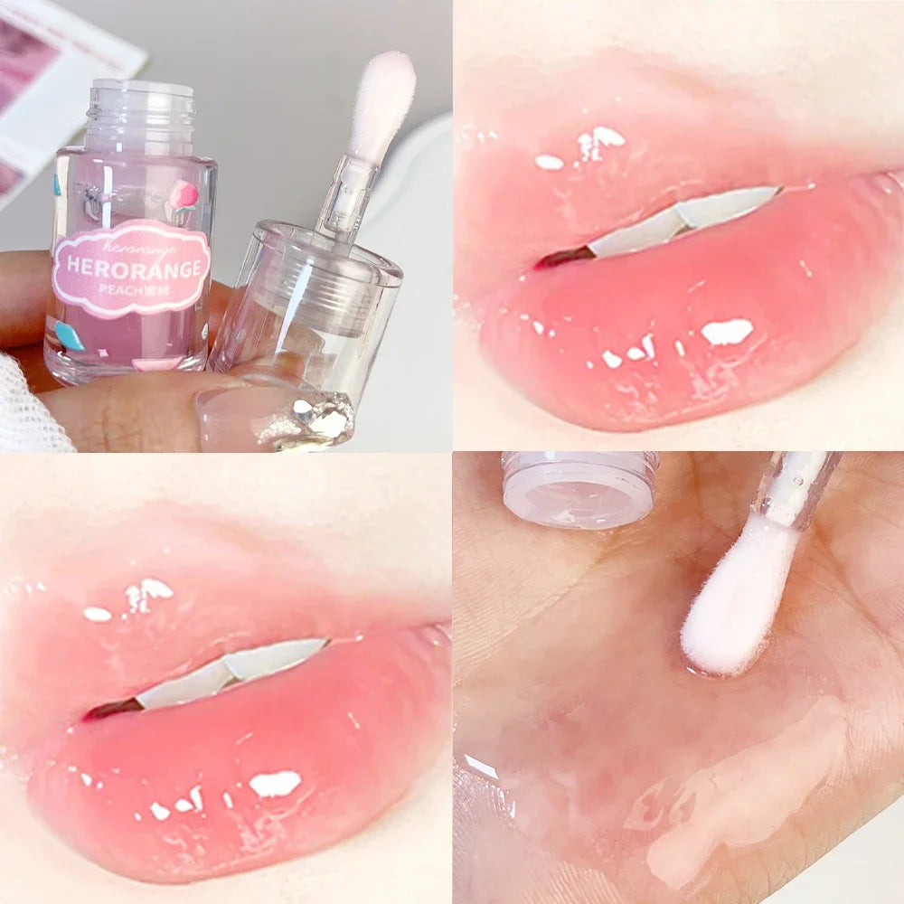 Peach Lip Oil Fresh Fruit Transparent Glass Lip Balm Long-Lasting Moisturizing Liquid Lipstick Lip Gloss Korean Cosmetics Makeup