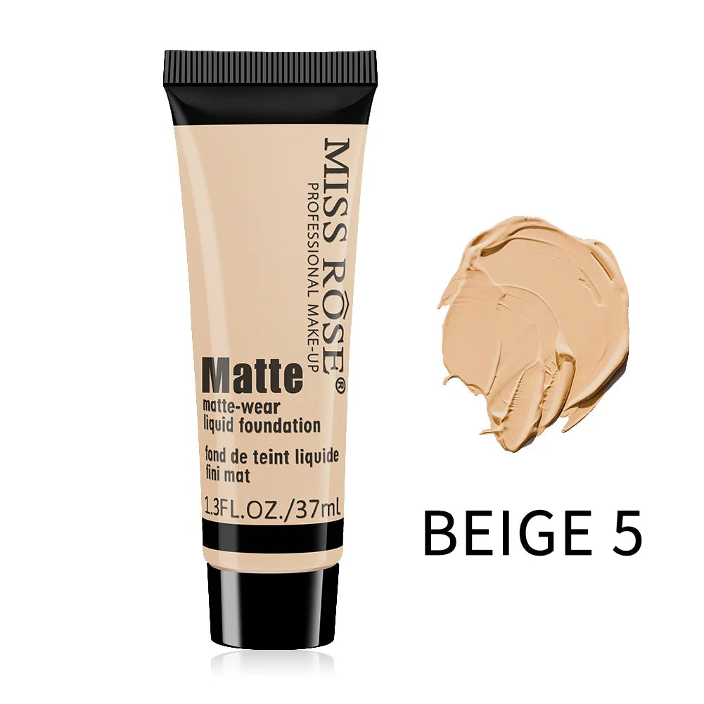 Miss Rose Long-Lasting Natural Nude Matte Foundation Makeup Face Mineral Pigment Liquid Foundation Concealer Full Coverage