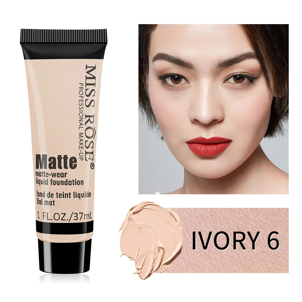 Miss Rose Long-Lasting Natural Nude Matte Foundation Makeup Face Mineral Pigment Liquid Foundation Concealer Full Coverage