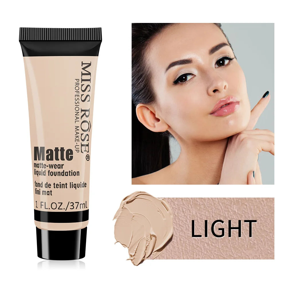 Miss Rose Long-Lasting Natural Nude Matte Foundation Makeup Face Mineral Pigment Liquid Foundation Concealer Full Coverage