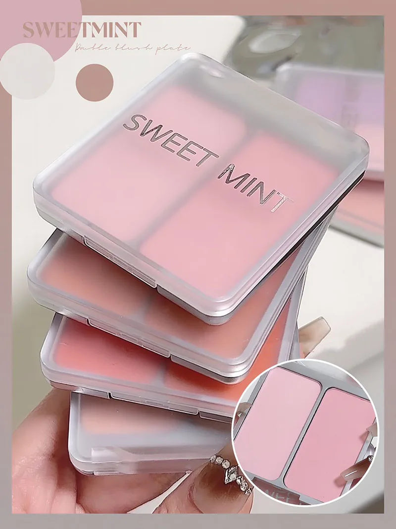 Two-tone Blush Powder Palette Natural Matte Brighten Skin Blusher Milk Peach Pink Purple Apricot Rubor Rouge Korean Dupes Makeup