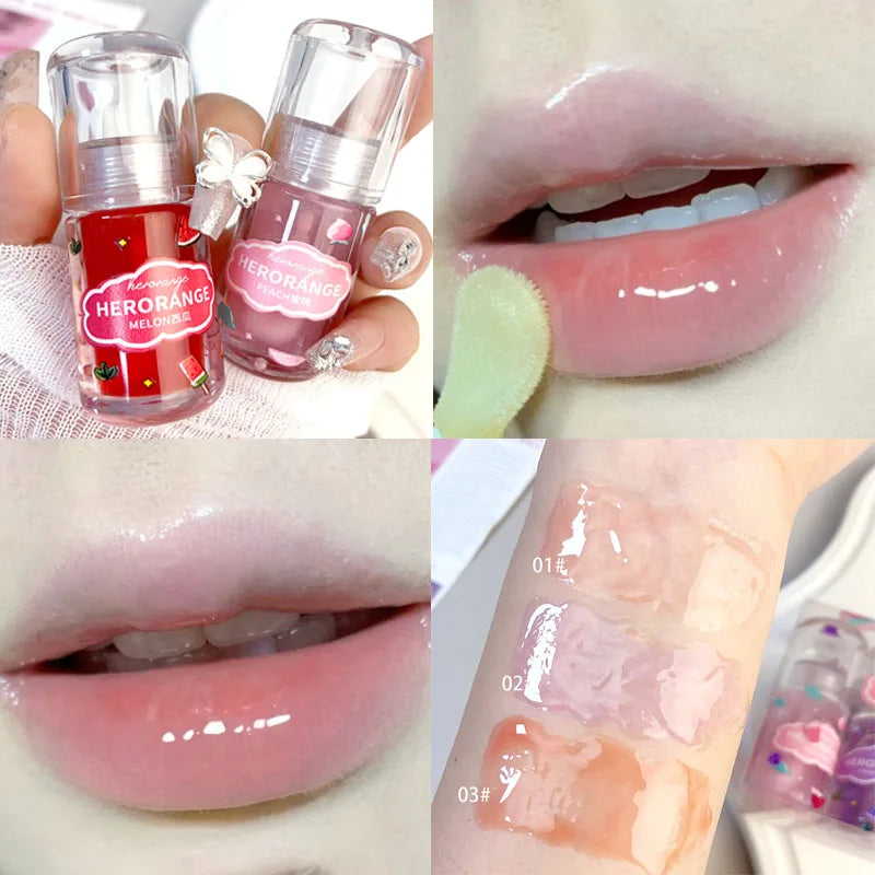 Peach Lip Oil Fresh Fruit Transparent Glass Lip Balm Long-Lasting Moisturizing Liquid Lipstick Lip Gloss Korean Cosmetics Makeup