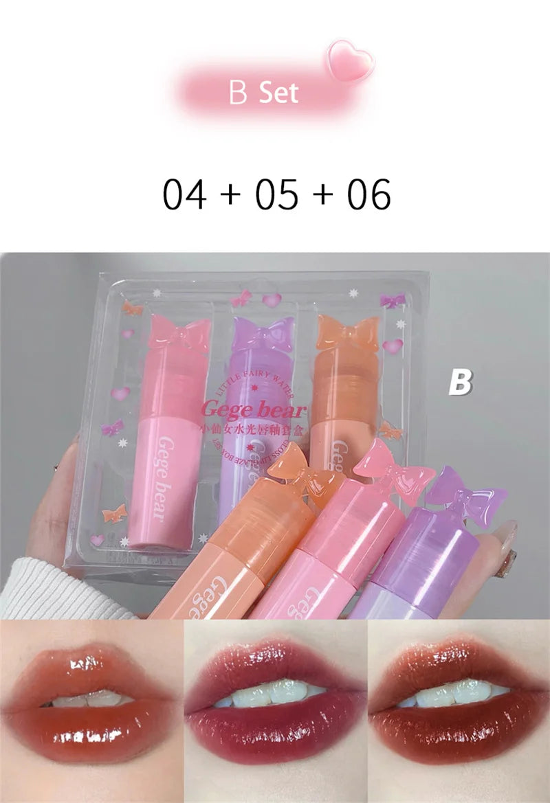 Waterproof Mirror Bow Tie Lip Gloss 6 Colors Sparkling Glitter Liquid Lipstick Shimmer Pearl Lip Gloss Jelly Lip Korean Make Up