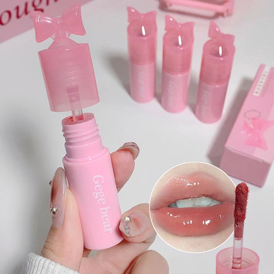 Waterproof Mirror Bow Tie Lip Gloss 6 Colors Sparkling Glitter Liquid Lipstick Shimmer Pearl Lip Gloss Jelly Lip Korean Make Up